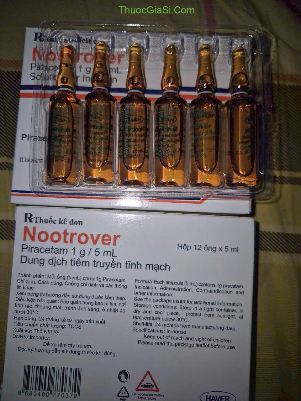Nootrover (Piracetam 1 g / 5ml)- dung dịch tiêm truyề tĩnh mạch Nootrover