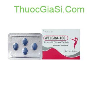 Thuốc điều trị rối loạn cương dương Welgra-100 (Sildenafil citrate)-hộp 1 vỉ x 4 viên 1 Welgra - 100|thuocgiasi.com