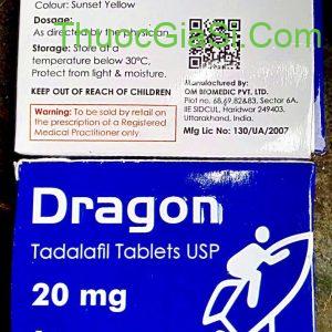 Thuốc DRAGON 20mg Tadalafil Tablets USP for men điều trị rối loạn cương dương (1 vỉ x 4 viên)