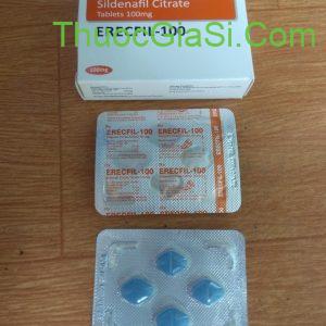 Erecfil-100 Sildenafil Citrate 100mg - chỉ định trị rối loạn cương dương (1 vỉ x 4 viên)