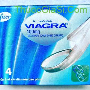 VIAGRA 100 Pfizer (Sildenafil 100mg) H/4viên điều trị rối loạn cương dương, yếu sinh lý, liệt dương