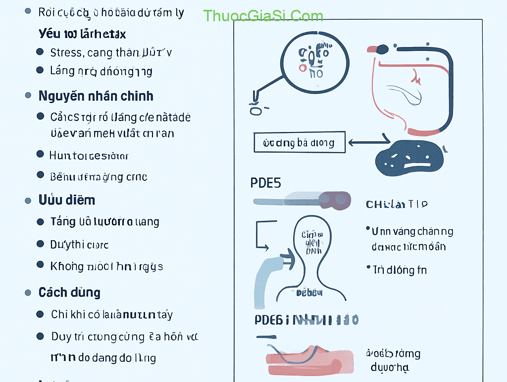 Cách hoạt động của các hoạt chất điều trị rối loạn cương dương (RLCD) và xuất tinh sớm (XLS).