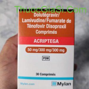 Acriptega (Dolutegravir 50mg, Lamivudine 300mg, Tenofovir disoproxil 300mg) Mylan điều trị nhiễm virus HIV (30 viên)