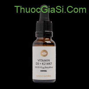 BABY&KIND Vitamin D3 + K2 MK7 200 IE + 15µg Sunday Natural VEGETARIAN công thức riêng biệt cho trẻ sơ sinh