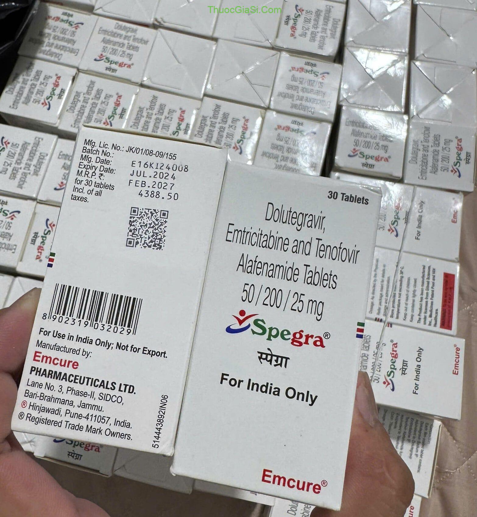 Thuốc Spegra 50mg/200mg/25mg Emcure điều trị HIV hộp 30 viên 4 spegra 50mg 200mg 25mg emcure dieu tri hiv hop 30 vien 5928 1