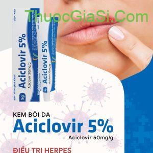 Aciclovir 5% VCP tuýp 5g điều trị nhiễm herpes (thủy đậu), sau phẩu thuật xăm môi, phu xăm